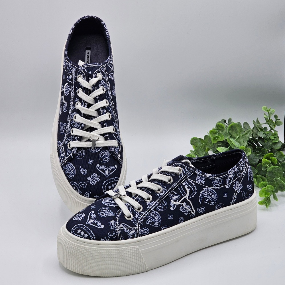 Windsor Smith Ruby Platform Sneakers Blue Paisley Print Lace Up Women's Size 8
